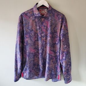 NWOT 7 Downie St L Retro 70s Disco Paisley Check Eclectic Grandpa Dress Shirt